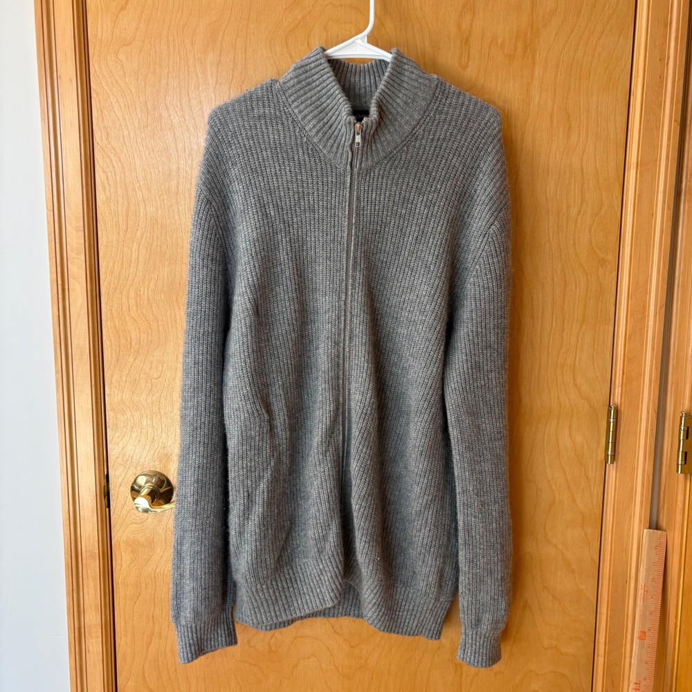 Quince Fisherman Sweater Women XL Grey Mongolian Cashmere Full Zip STIEC01